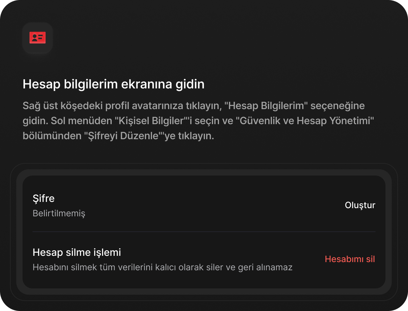 Şifre sıfırlama adımı 1